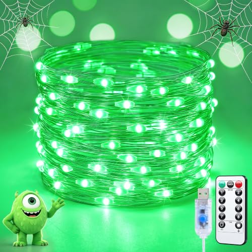 JMEXSUSS 100 LED Green Halloween Fairy Lights Plug in with Remote - color: Green, size: 100 LED