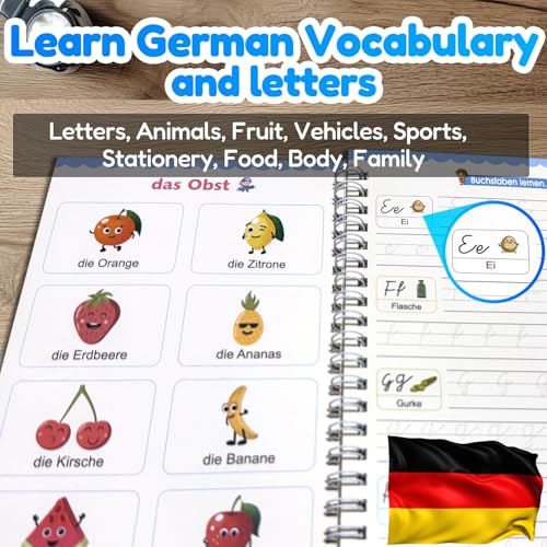 4 Magic Tracing Practice Books – Grooved Handwriting German Copybooks for Kids, Reusable Writing Practice Workbooks Without Tears, Disappearing Ink for Toddlers Preschool Learn (German) - color: German