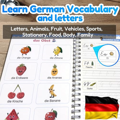 4 Magic Tracing Practice Books – Grooved Handwriting German Copybooks for Kids, Reusable Writing Practice Workbooks Without Tears, Disappearing Ink for Toddlers Preschool Learn (German) - color: German