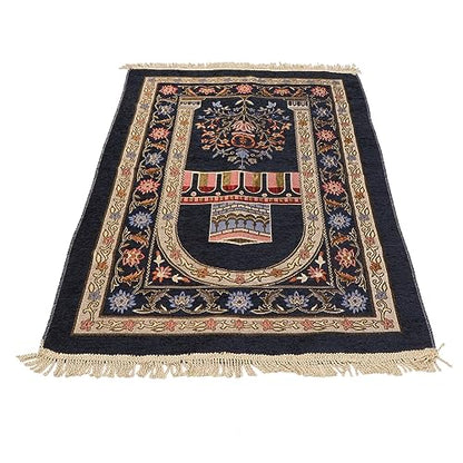 Omabeta Islamic Muslim Prayer Rug Travel Prayer Mat, Portable Prayer Carpet with Tassel Design for Men Women Ramadan, 70x110cm (Navy Blue)