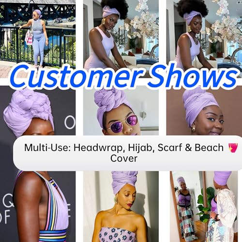 Harewom Head Wraps for Black Women, 71" Long Soft African Turban Hair Scarf - color: 1 Pcs- Lavender