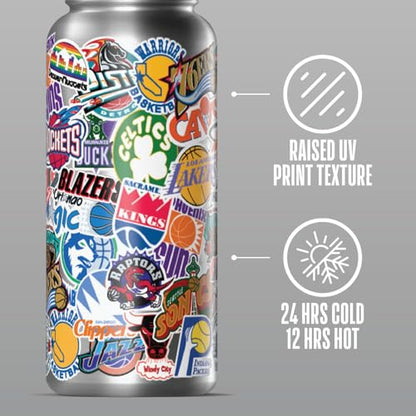Hydrapeak NBA Officially Licensed Hardwood Classics Retro All-Team Sticker Print Logo 32oz Insulated Water Bottle with Straw Lid and Handle, Stainless Steel Tumbler for Old School NBA Fans - color: NBA Hardwood Classics, size: 32 Ounces
