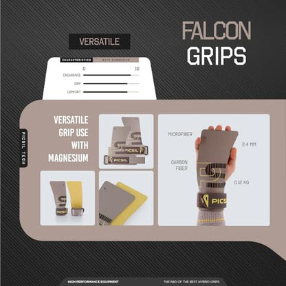 PICSIL Falcon Grips Pack, Carbon Fiber Grips, Use with Chalk | Includes professional grips, wrist wraps, and a carry bag. Ideal for functional fitness, gymnastics, and strength training. - color: Taupe, size: G(S-M)