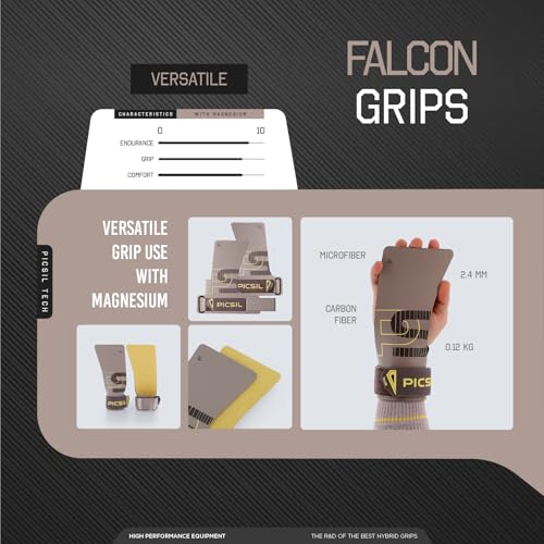 PICSIL Falcon Grips Pack, Carbon Fiber Grips, Use with Chalk | Includes professional grips, wrist wraps, and a carry bag. Ideal for functional fitness, gymnastics, and strength training. - color: Taupe, size: G+(L-XL)