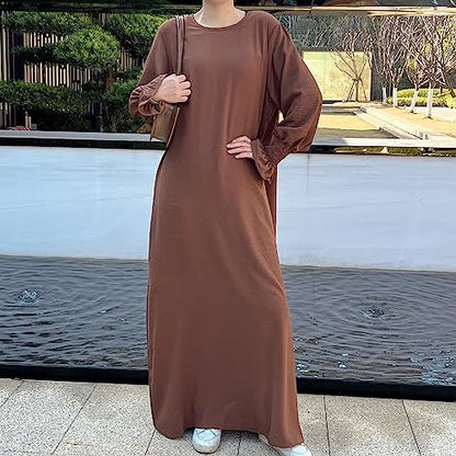 Women Prayer Dress Muslim Ramadan Garment Abaya Dubai Islam Jilbeb Long Dress Without Hijab - color: Coffee, size: Large