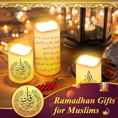 Tujoe 3 Pcs Eid Mubarak Flickering Flameless Candles Ramadan Decor Eid Mubarak LED Battery Operated Candles Candle Lights for Muslim Eid Ramadan Decor for Home - style: Classic