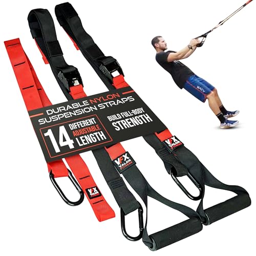 Valor Fitness Suspension Trainer System with Adjustable Training Straps, Full Body Bodyweight Workout Equipment for Home Gym, Resistance Training, Includes Extension Strap, Carabiner, and Storage Bag