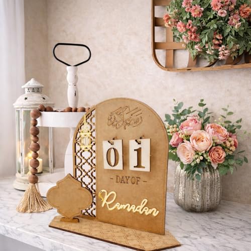 Ramadan Advent Calendar 2026 Countdown Calendar Decorations for Home, 30 Days Til Eid Sign, Wood Radaman Gifts for Women, Ramadans Table Decor زينة رمضان كريم ديكور - color: Color 1
