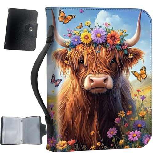 PU Leather Bible Cover with Handle & Pockets, Large Capacity Bible Case, Water-Resistant Scripture Organizer Bag with Bonus Card Holder, Christian Gift for Women & Men, Cute Highland Cow - color: Cute Highland Cow