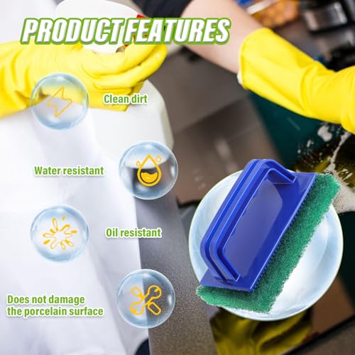 5 Pack Electric Cleaning Brush Pad Kitchen Bathroom Household Cleaning Pad Swimming Pool wall Cleaning Brush Heavy Duty Griddle Scrubber Scouring Pad and 1 Pack Handle kit(Green) - color: Green