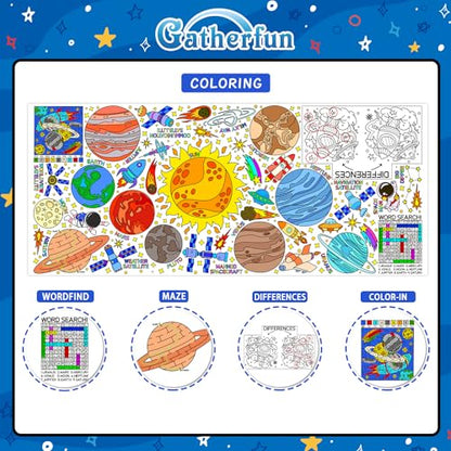 Gatherfun 교실 벽용 자이언트 컬러링 포스터 - 다용도 80.9 x 182.9cm(31.5 x 72인치) 우주 활동 포스터/테이블 커버, 학교 파티, 우주 생일 파티 및 특별 이벤트 장식 - style: 공간