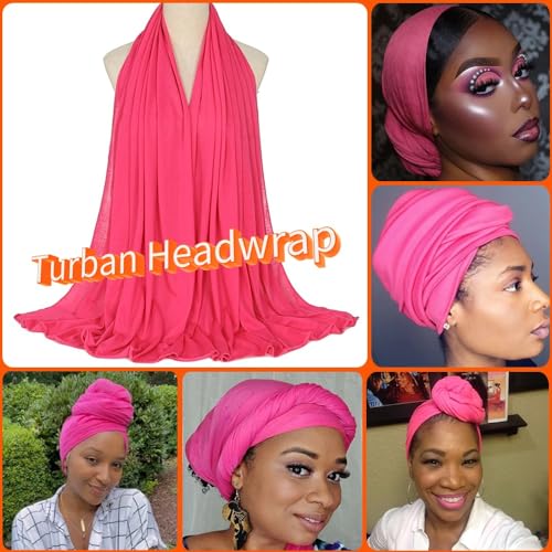Nonbongoy Head Wraps for Black Women 71"x32" Long Soft Jersey Hijab Turban - color: 1- Hot Pink Headwrap
