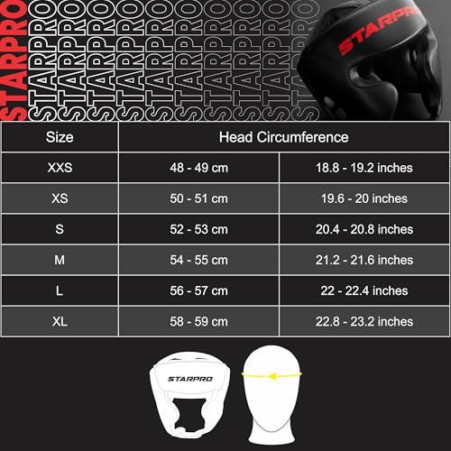 Starpro Black Boxing Headgear for Men Women - Safety Headguard with Padding - Muay Thai MMA Training Sparring Karate - size: Small
