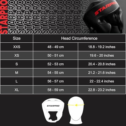 Starpro Black Boxing Headgear for Men Women - Safety Headguard with Padding - Muay Thai MMA Training Sparring Karate - size: Small