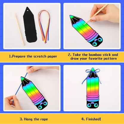 JUNEBRUSHS 30Pcs 100 Days of School Scratch Bookmarks, Rainbow Magic Scratch Paper Art for Kids 100 Days of School Craft for 100th Day of School Gifts Activities Project Party Favors - style: 100 Days of School Style