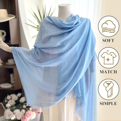 Extra Large Cotton Linen Shawl Wrap for Women, Elegant Scarf with UV Protection Breathable Lightweight Head Cover Hijab - color: Blue