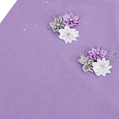 Girls Ice Silk Muslim Khimar Hijab Headscarf Flower Arab Scarf Shawls Neck Wrap Islamic Head Wrap for Age 2-7 Years - color: Style 3-purple