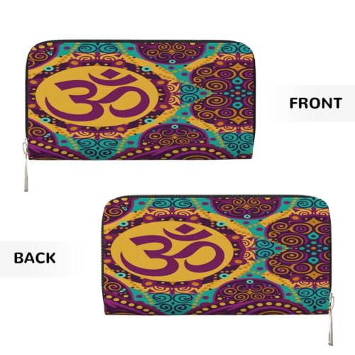 Indian-Inspired Om Symbol Mandala PU Leather Long Wallet for Women Men, Zipper Clutch Wallet RFID Card Holder Organizer - color: Indian-Inspired Om Symbol Mandala