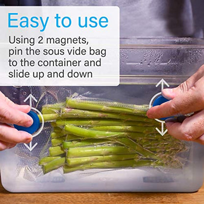 IMPRESA Sous Vide Clips & Magnets 10-Pack Blue Silicone - Secure Clamping with Silicone Sous Vide Clamps - Strong Holding Power for Bag Clips - Adjustable Magnet Slide for Precise Positioning