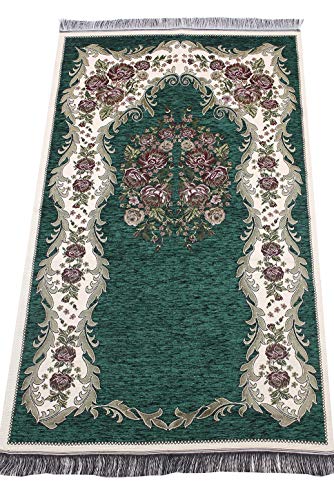ihvan online Luxury Islamic Prayer Velvet Covered Gift Box, Deluxe 4 Piece Set with Elegant Velvet Covered Quran & Prayer Beads Tesbih & Prayer Rug, Ramadan & Eid Gift, Green - color: Green