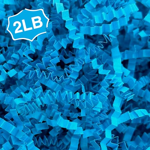 2LB Crinkle Paper Shred Filler for Gift Box Bag and Basket On Holidays (Lake Blue) - color: Lake Blue