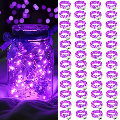 AIKEI 48 Pack LED Fairy Lights Battery Operated, Mini String Lights Waterproof 7 Feet 20 Led Firefly Starry Lamps for Wedding Party Bedroom Garden Halloween Christmas Decoration Purple - color: Purple, size: 48 Pack