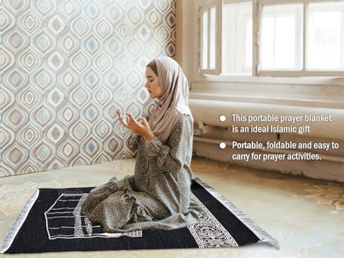 Muslim Prayer Mat, Islamic Prayer Mat, Muslim Prayer Carpet Mat, Prayer Mat with Cylinder Gift Box, Islamic Prayer Mat and Beads, Islamic Gifts Set, for Ramadan Islamic Muslim Prayer