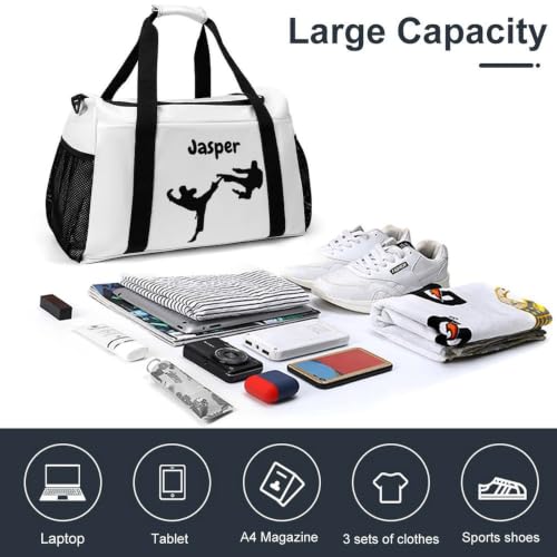 Custom Name Taekwondo Karate Duffle Bag for kids Boy Girls,Personalized Martial Arts Gear Bag,Water-Resistant Sparring Equipment White - color: Taekwondo Karate-06