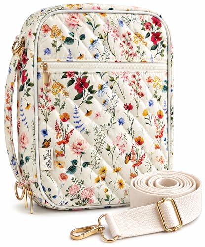 Miss Adola Bible Cover Case for Women - Quilted Bible Carrying Case Organizer Study Bag with Zipper Handle and Shoulder Strap Vintage Floral Book Cover for Teen Girls - color: Vintage-floral