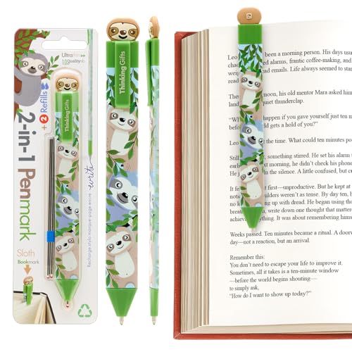 Gifts for Readers & Writers Pen Bookmark, Page Marker & Flat Writing Pen for Journal Notebook & Planner, Penmark Reading Accessory for Making Book Annotations, Sloth - color: Sloth