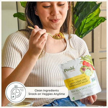 POSHI Artichoke & Asparagus Salad Natural, Keto, Vegan, Non GMO, Low Carb + Calorie, Gluten Free, Ready to Eat, Fully Cooked Vegetables, Pentry Food, Gourmet, Healthy, Travel Food, 6 Pack, 4.4 oz - size: 4.4 Ounce (Pack of 6)
