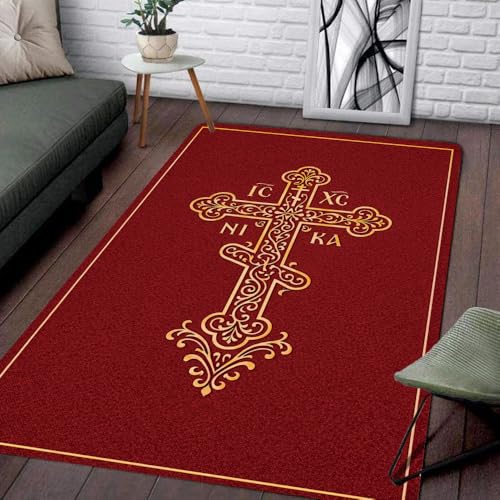 Personalized Orthodox Christian Area Rug, Custom Three-Bar Cross IC XC Nika Cross Prayer Mat, Russian Greek Orthodox Byzantine Eagle Non-Slip Rug for Living Room, Bedroom, Church Decor (D7) - color: D7