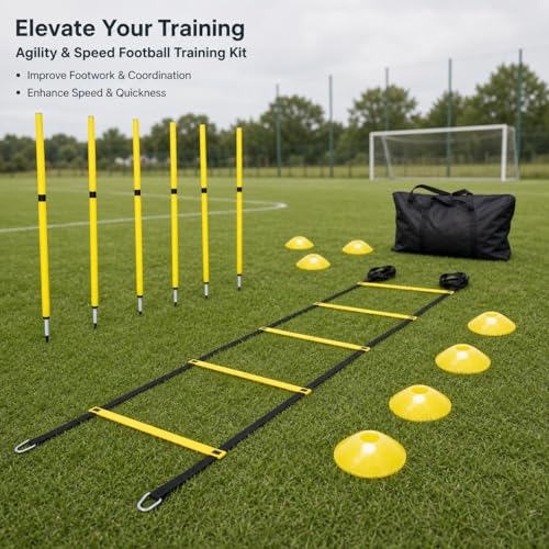 Agility Ladder Speed Training Kit, Soccer Training Equipment Set, PP Rung Agility Ladder Synthetic Disc Cones with Storage Bag - style: Yellow Agility Ladder Training
