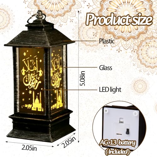 라마단 랜턴 2개, 블랙, LED, 방수 없음, 12.7x5.6x7.6cm(5x2x3인치), 테이블 탑, 배터리 작동, 장식용 전기 랜턴, 홈 테이블 장식, 라마단 선물 - color: 스타일2-블랙