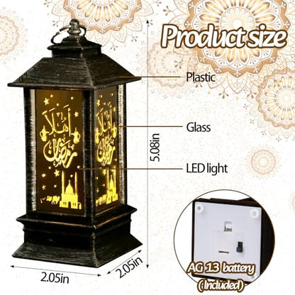 라마단 랜턴 2개, 블랙, LED, 방수 없음, 12.7x5.6x7.6cm(5x2x3인치), 테이블 탑, 배터리 작동, 장식용 전기 랜턴, 홈 테이블 장식, 라마단 선물 - color: 스타일2-블랙