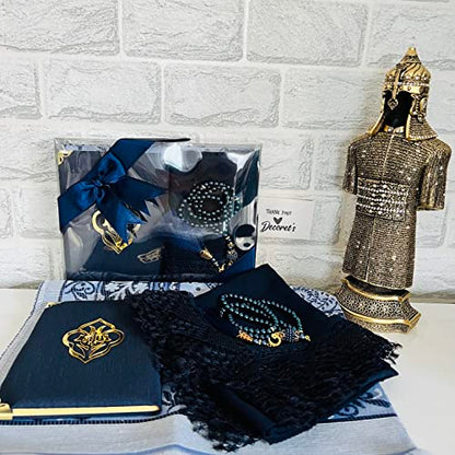 Muslim Prayer Rug, Yaseen Surah Pocket-Size Book, Fancy Shawl & Prayer Beads, Perfect Islamic Gift I Mawlid Gift I Suitable for Women, Kids I Soft Islamic Mat | Islamic Ramadan Eid Gifts (Blue) - color: Blue