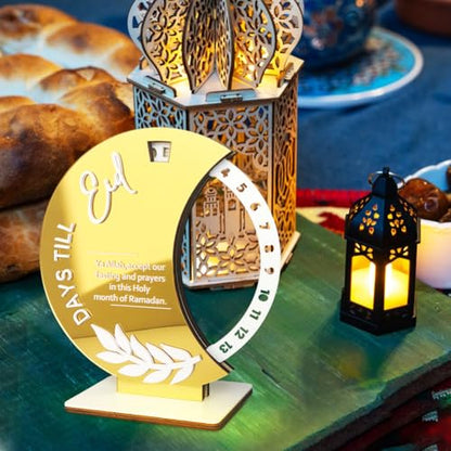 Ramadan Countdown Calendar, Rotatable 30 Days Til Eid, Eid Mubarak Advent Countdown Calendar Rotate Moon Shaped Eid Calendar for islamic Home Party Decorations : Home & Kitchen
