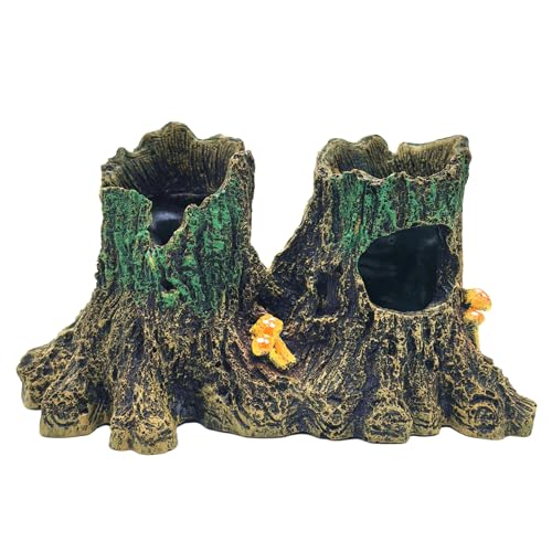 M2cbridge Aquarium Betta Log Resin Hollow Tree Trunk Stump Shelter | Natural look resin tree trunk, zero maintenance, rinse with water before use - color: Tree Stump