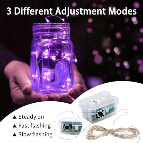 8 Pack Purple Fairy Lights 7Ft 20 LED Twinkle String Lights 3 Modes Battery Operated Waterproof Firefly Starry for Mason Jar Wedding Halloween Christmas Valentines Day Party Table Centerpieces - color: Purple, size: 8