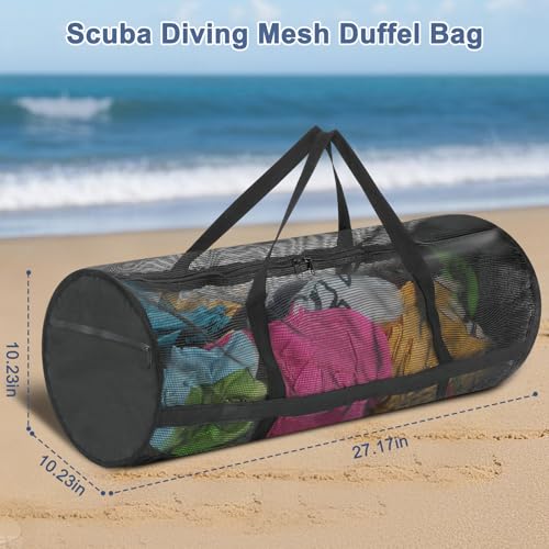 Diving Mesh Duffel Bag Large Capacity, Quick-Dry Ventilation System Mesh Duffel Bag for Scuba Diving, Snorkeling & Spearfishing Ideal Beach Travel Companion with a Splash-Proof Phone Pocket