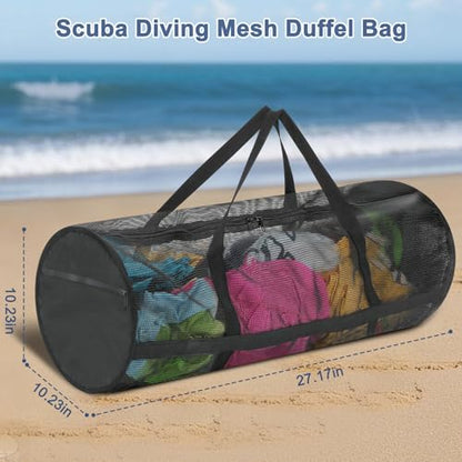 Diving Mesh Duffel Bag Large Capacity, Quick-Dry Ventilation System Mesh Duffel Bag for Scuba Diving, Snorkeling & Spearfishing Ideal Beach Travel Companion with a Splash-Proof Phone Pocket
