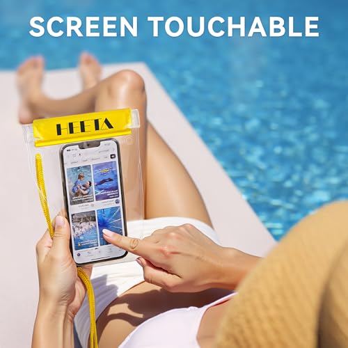 HEETA 5-Pack Clear Waterproof Dry Bag Pouch Document Holder for Phone Maps | Water Tight Case for Camera Document, Screen Touchable for Boating Kayaking Paddle Board Swimming Beach Waterpark Fishing - color: Yellow
