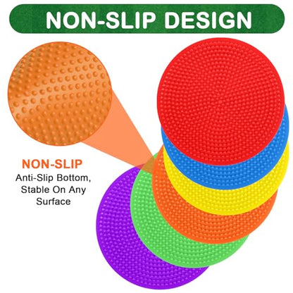 60 Pcs Poly Vinyl Spot Markers Rubber Floor Dots Non Slip Agility Markers Flat Field Cones for PE Gym Classes, Classroom Activities and Games, Soccer Basketball Sports Speed Agility Training - size: 4.72inch