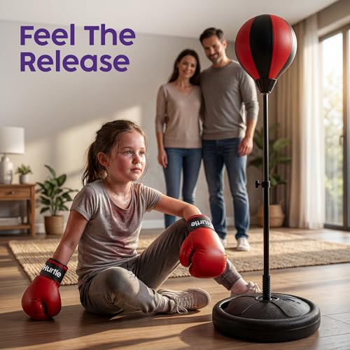 Hurtle Punching Bag with Stand for Adults and Teens, Adjustable Boxing Bag with Premium Gloves, Freestanding Reflex Bag Training Equipment for Home Workout Fitness and Stress Relief - size: 3 FT