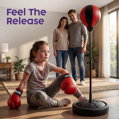 Hurtle Punching Bag with Stand for Adults and Teens, Adjustable Boxing Bag with Premium Gloves, Freestanding Reflex Bag Training Equipment for Home Workout Fitness and Stress Relief - size: 3 FT