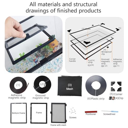 Magnetic Fish Tank Cover Net Aquarium Lid Mesh Top Hood Cut to Any Size Ventilation Transparency Anti-Jumping Aquarium Cover with Feeding Window(39"X19") - color: Grey with Feeding Window