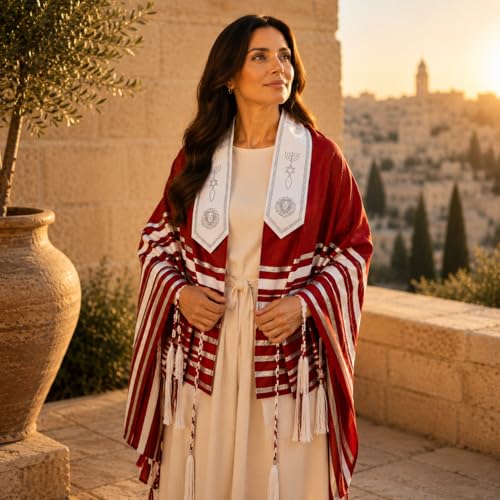 The Holy Promise Messianic Prayer Shawl-72 x22 Christian Tallit with Biblical Verses-Includes Carrying Bag - color: Red