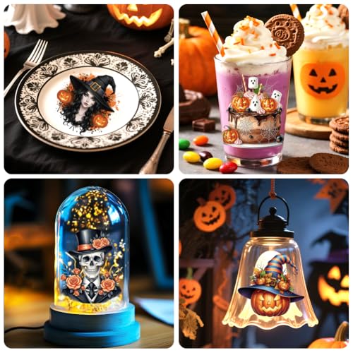 Peacoblue Halloween Elements Rub On Transfers for Craft, Transfer Sticker | 18 Sheets UV DTF Transfers, Waterproof Rub On Decals for Wood, Glass, Furniture, Tumblers & Home Decor Crafts - style: Halloween Elements