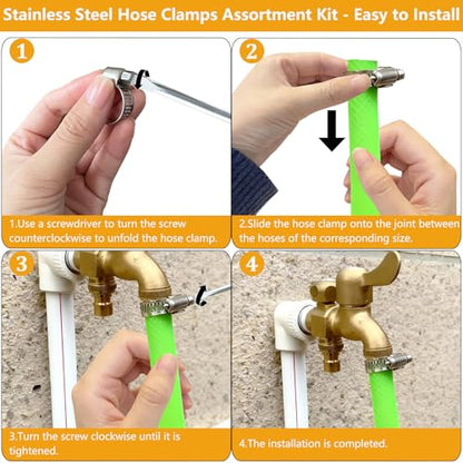 40 Pack Adjustable Stainless Steel Hose Clamps, 10-70mm Worm Gear Duct Pipe Clamp, Heavy Duty Metal Fuel Line Radiator Hose Clamps Kit for Plumbing, Automotive, Industrial, Garden, Indoor&Outdoor Use - size: 40 Pcs Kit - Hose Clamp (10-70 mm)