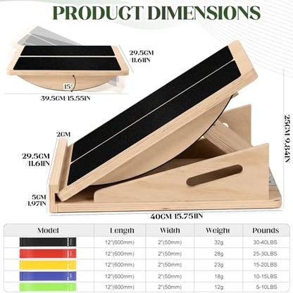 Slant Board 2-in-1 Calf Stretcher for Squats, Balance Board 500 LB | Metal-reinforced wood holds up to 500 lb, no wobble or collapse. 4 incline angles from 15° to 35° for calf, ankle and squats.